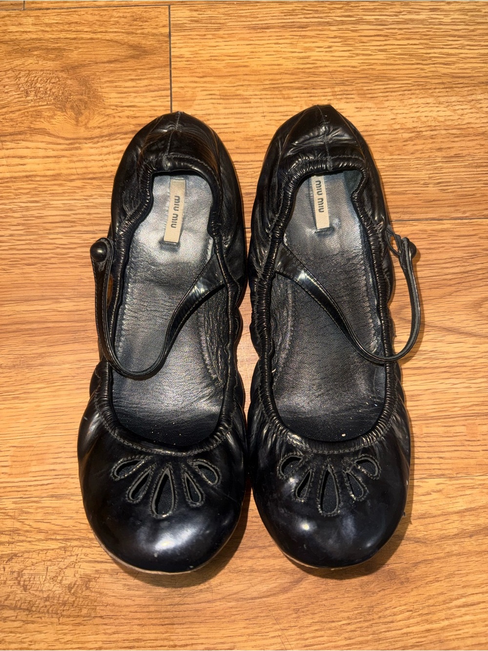 Miu Miu Black Leather Mary Jane Ballet Flats sz 38